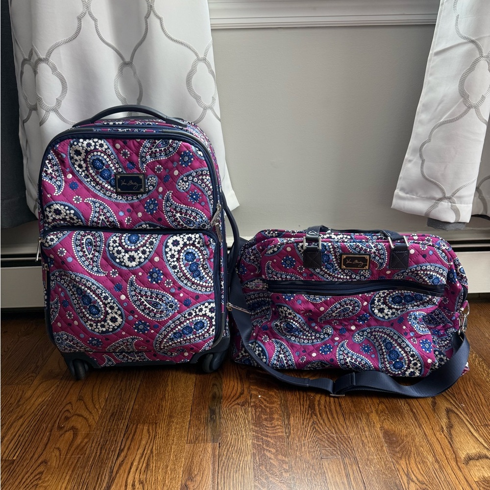 Vera Bradley Boysenberry Rolling Suitcase Weekender Paisley Print Luggage Set